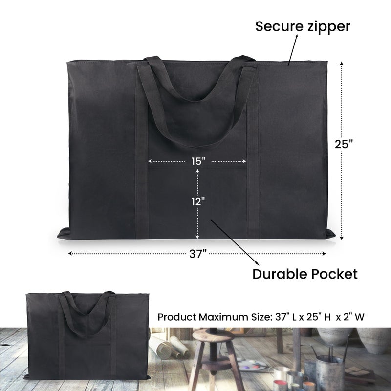 JJRING Dacron Light Weight Art Portfolio Tote Bag, 25'' x 37'' for 24'' x36'' Black Carrying Storage Case For Poster, Sketching, and Drawing - Image 2